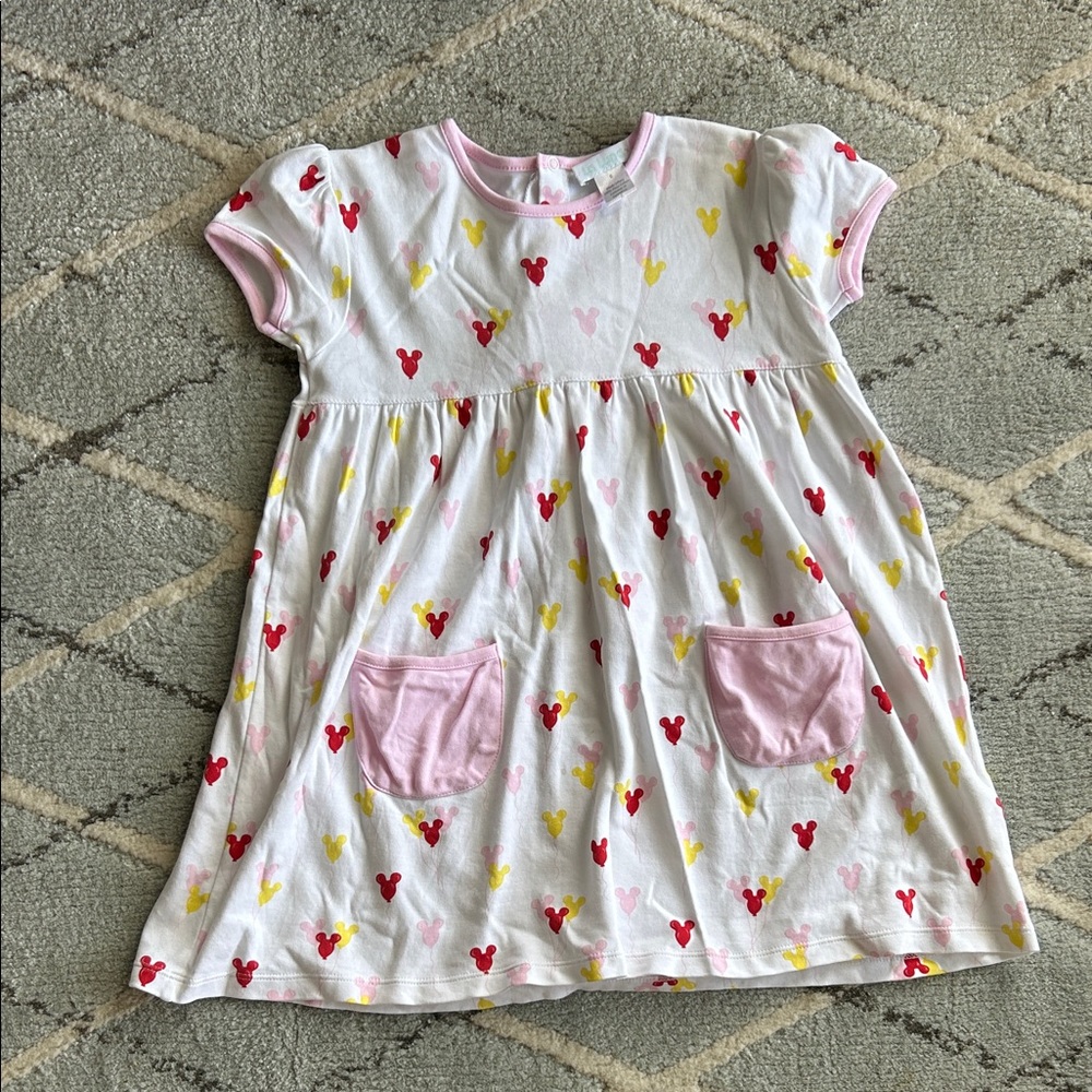 La Luna White Toddler Dress with Pink Pockets and mini mouse heart Motifs
